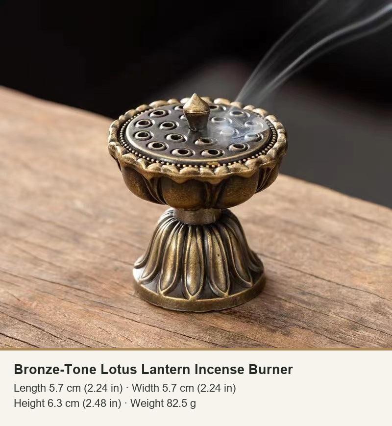 Bronze-Tone Lotus Lantern Incense Burner