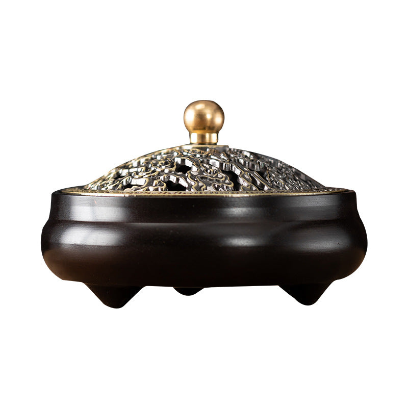 祥云盖三足盘香炉檀香炉家用室内禅意香炉复古香薰摆件工艺品批发