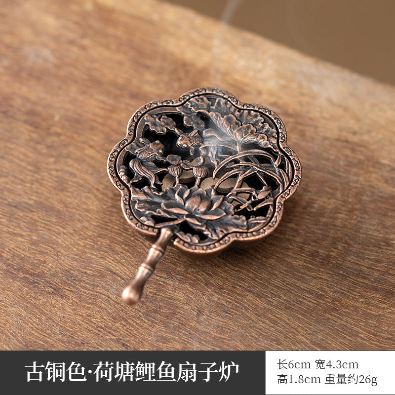 Manufacturer wholesale alloy small incense burner retro Zen Boshan small incense burner household dragon and phoenix plate incense burner incense ornament