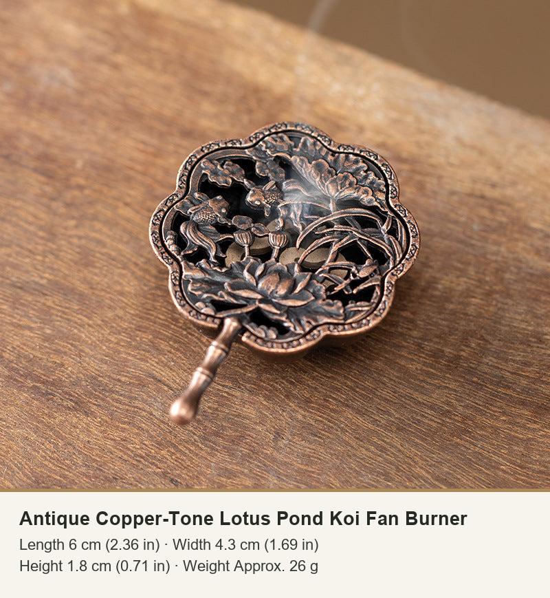 Antique Copper-Tone Lotus Pond Koi Fan Burner