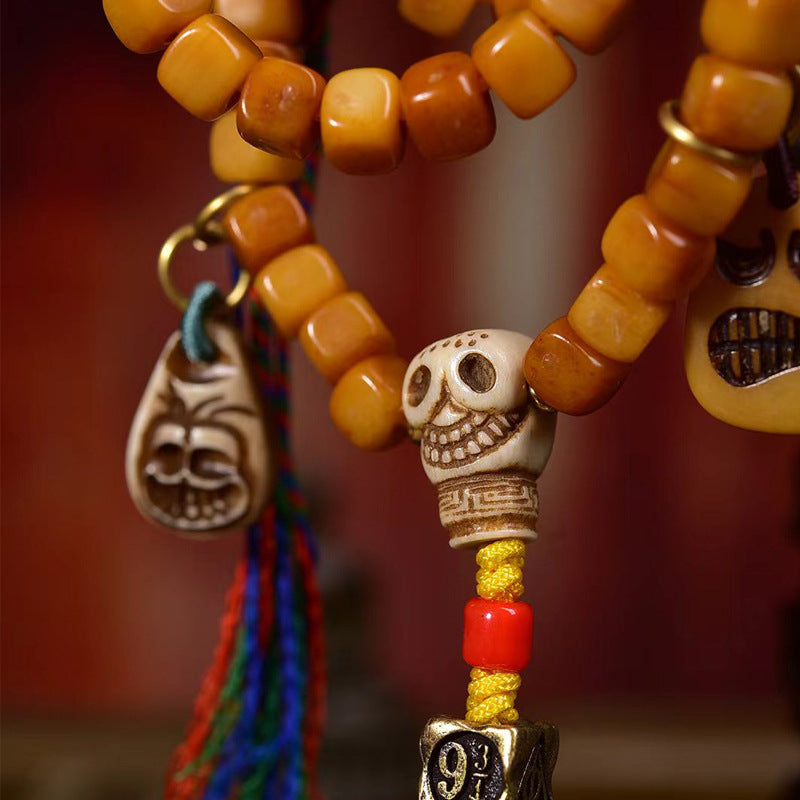 EverestArtstudios blessed EverestArtstudios Tibetan Vintage Bone Carved Square-Bead 108-Bead Mala