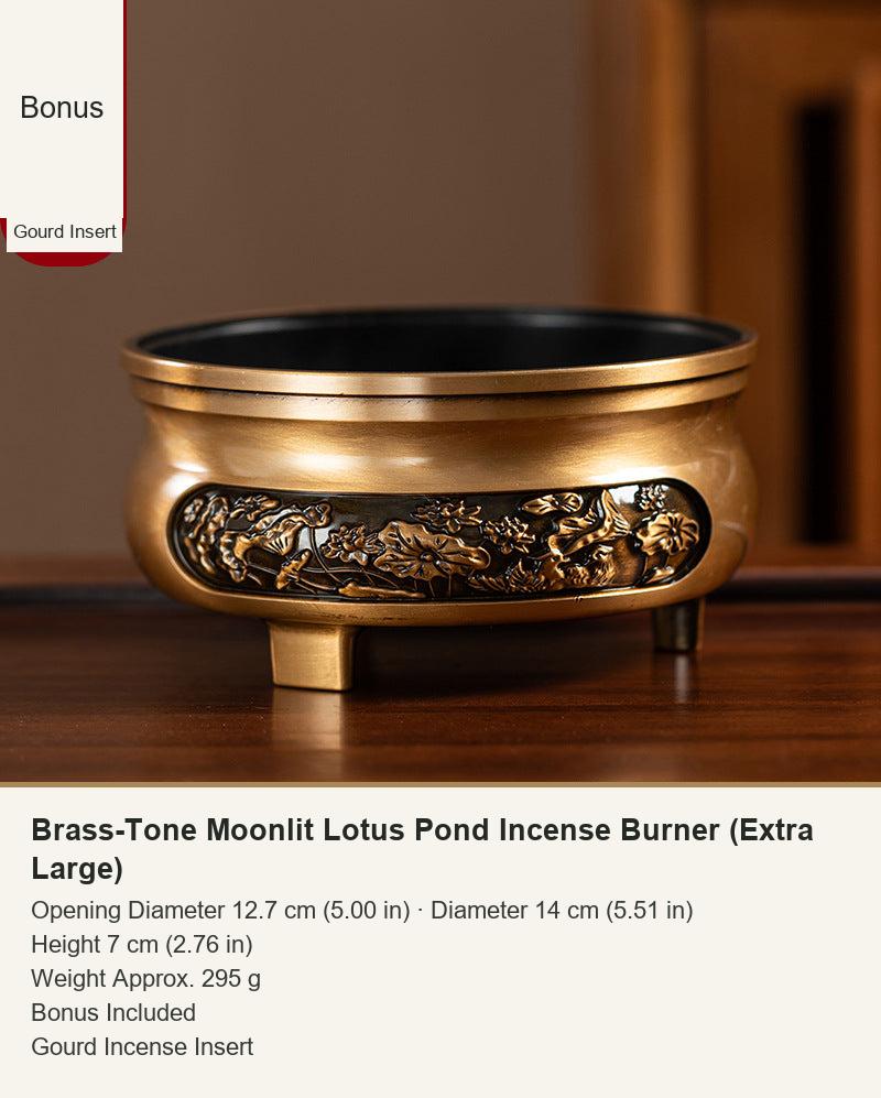 Brass-Tone Moonlit Lotus Pond Incense Burner (Extra Large)