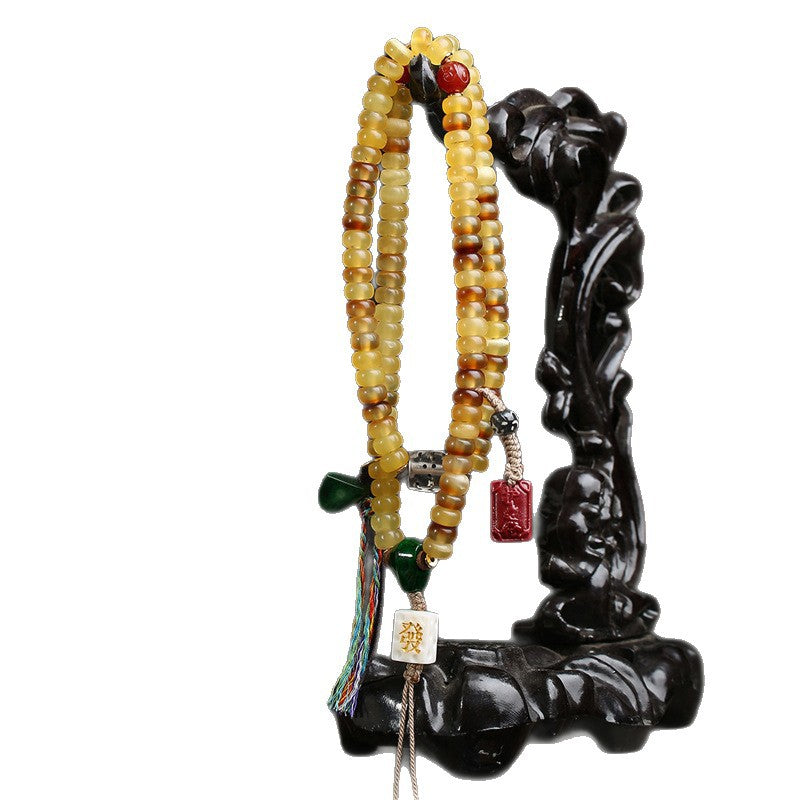 EverestArtstudios Golden Armor Disc-Bead Mala with Agate Accents