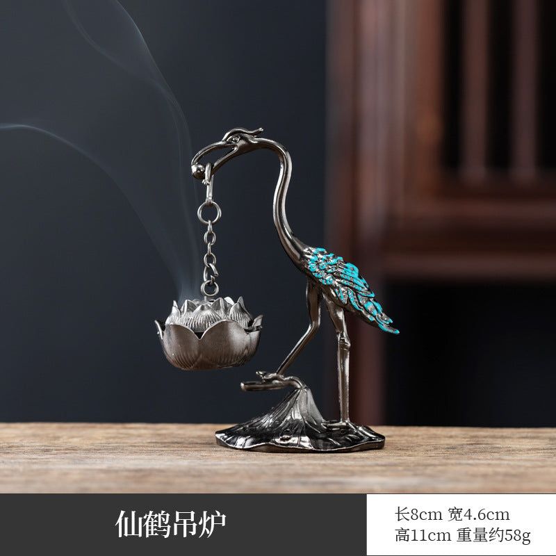 Manufacturer wholesale alloy small incense burner retro Zen Boshan small incense burner household dragon and phoenix plate incense burner incense ornament