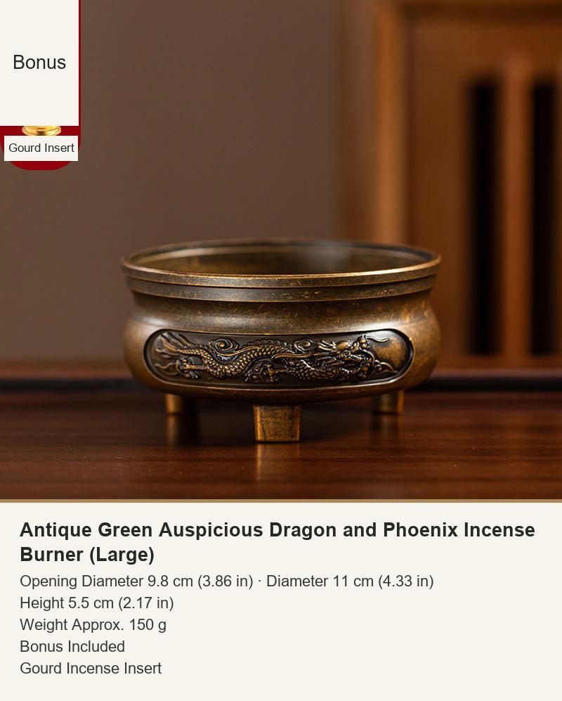 Antique Green Auspicious Dragon and Phoenix Incense Burner (Large)