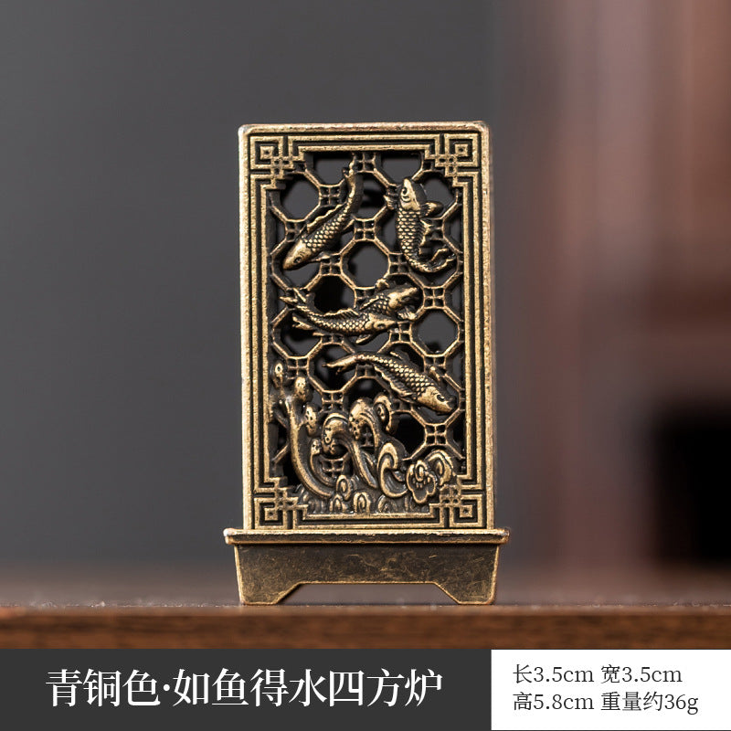 Chinese creative antique aromatherapy stove mini elephant foot lotus stove copper alloy household sandalwood pan incense three-legged stove ornament