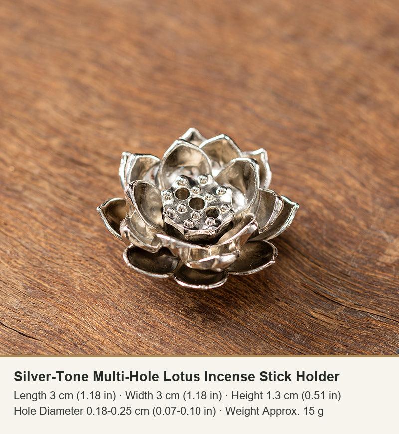 Silver-Tone Multi-Hole Lotus Incense Stick Holder