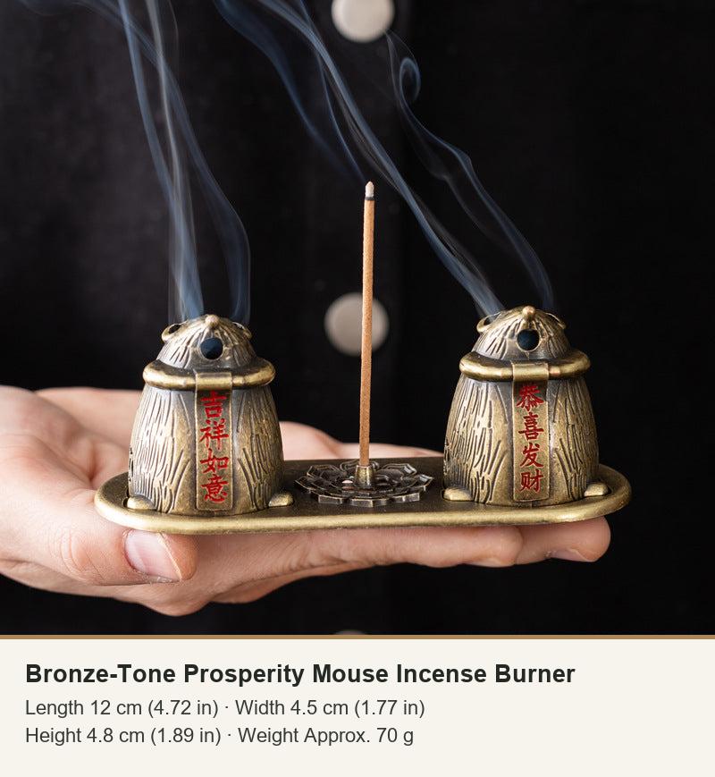 Bronze-Tone Prosperity Mouse Incense Burner