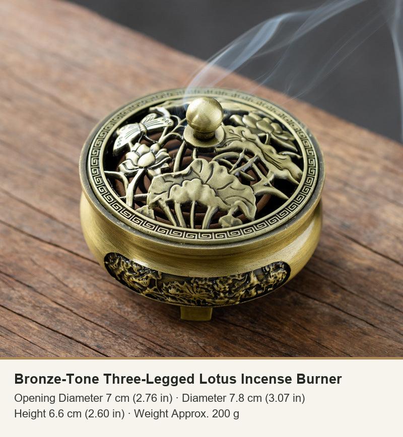 Bronze-Tone Three-Legged Lotus Incense Burner
