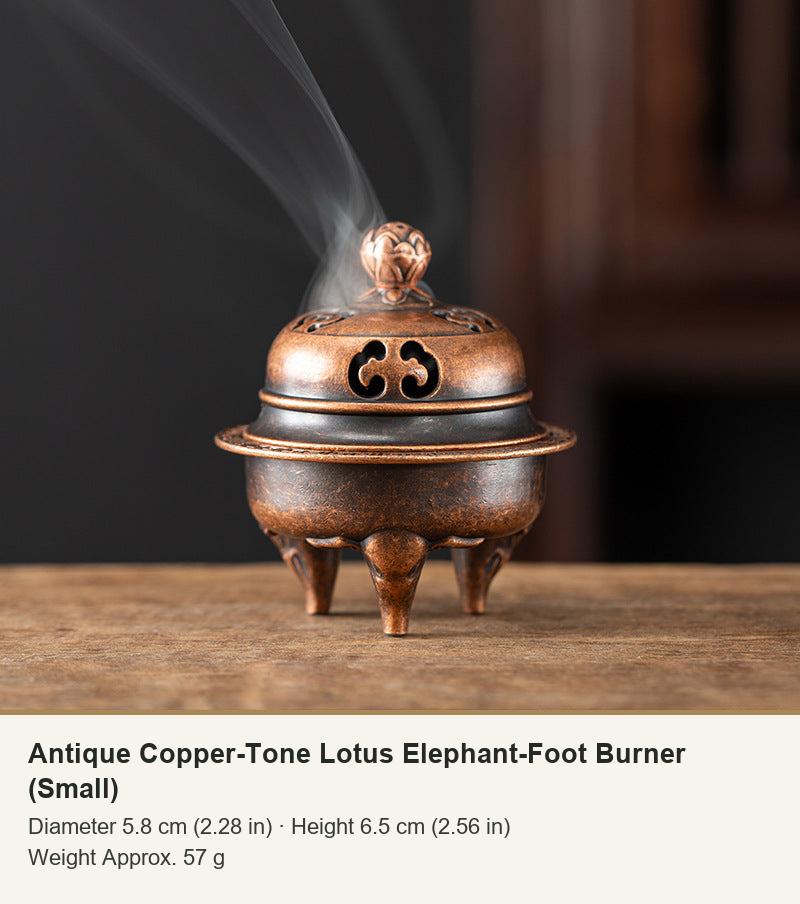 Antique Copper-Tone Lotus Elephant-Foot Burner (Small)