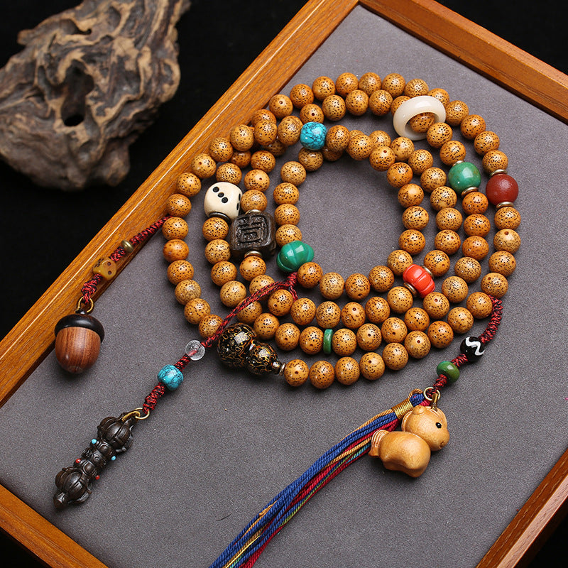 EverestArtstudios Xingyue Bodhi 108-Bead Mala Necklace with Textured Seed Beads