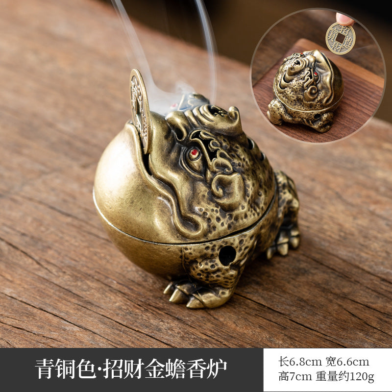 Manufacturer wholesale alloy small incense burner retro Zen Boshan small incense burner household dragon and phoenix plate incense burner incense ornament
