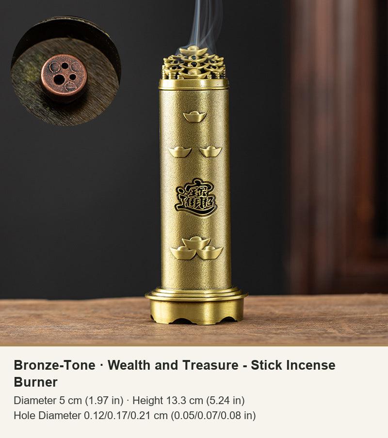 Bronze-Tone  ·  Wealth and Treasure - Stick Incense Burner