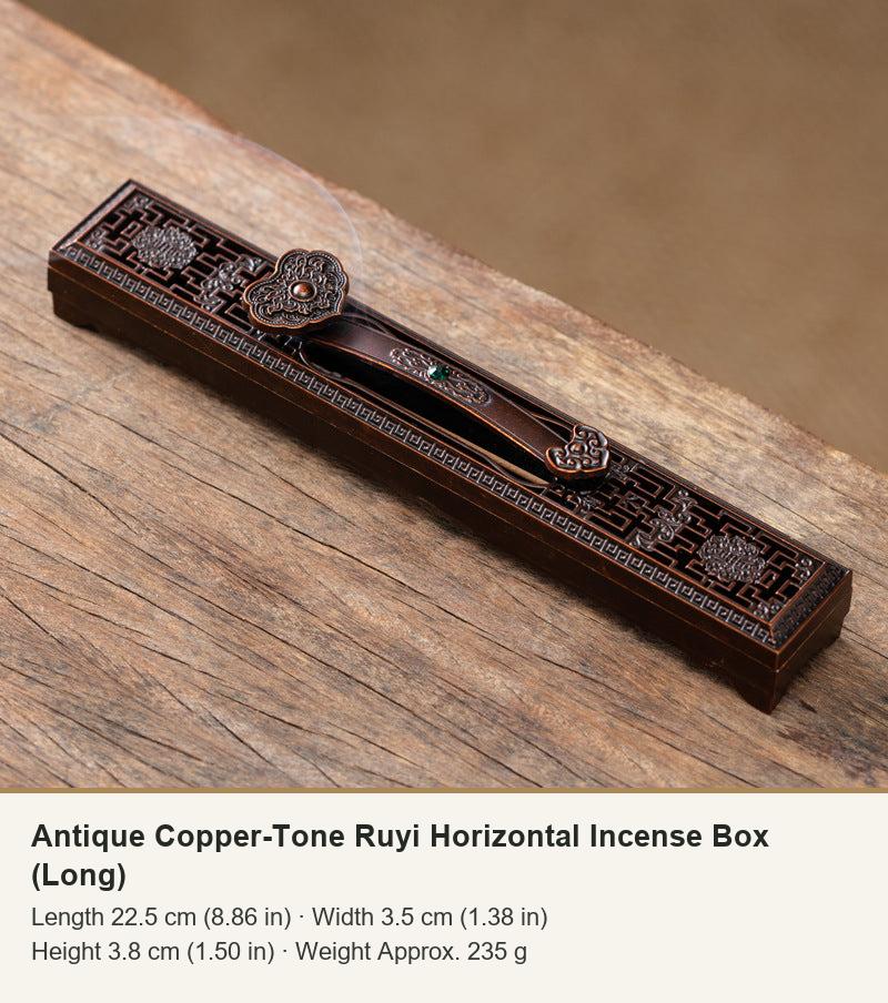 Antique Copper-Tone Ruyi Horizontal Incense Box (Long)