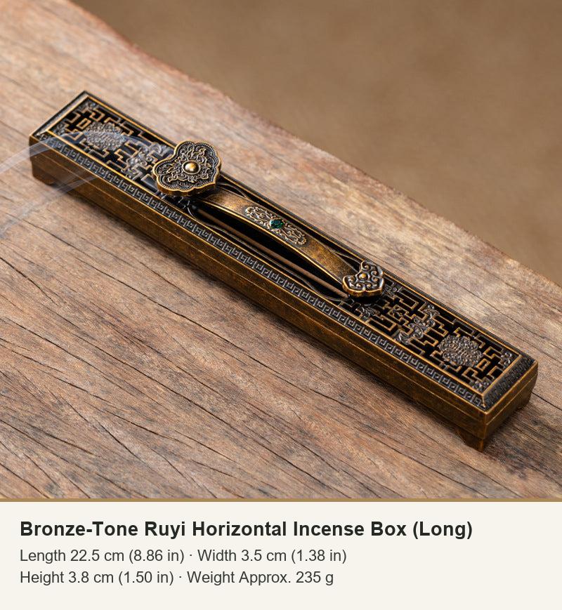Bronze-Tone Ruyi Horizontal Incense Box (Long)