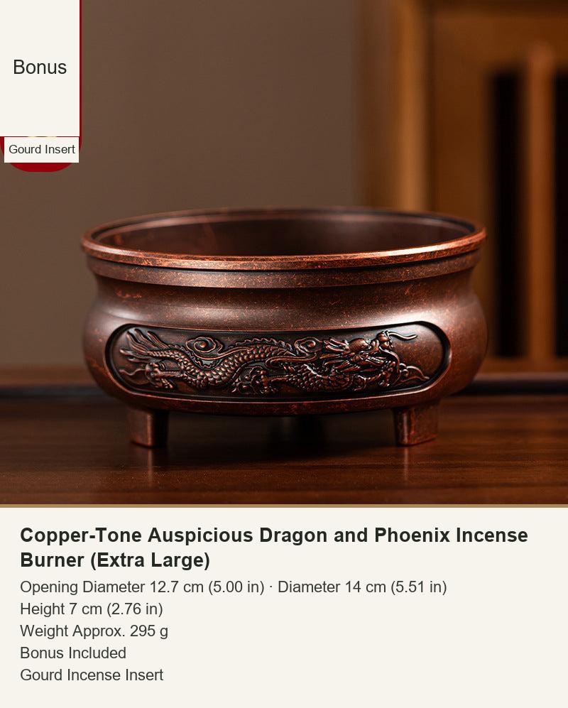 Copper-Tone Auspicious Dragon and Phoenix Incense Burner (Extra Large)