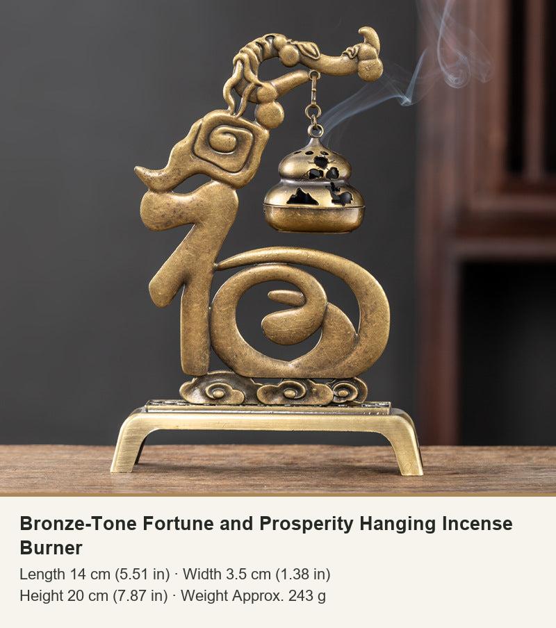 Bronze-Tone Fortune and Prosperity Hanging Incense Burner