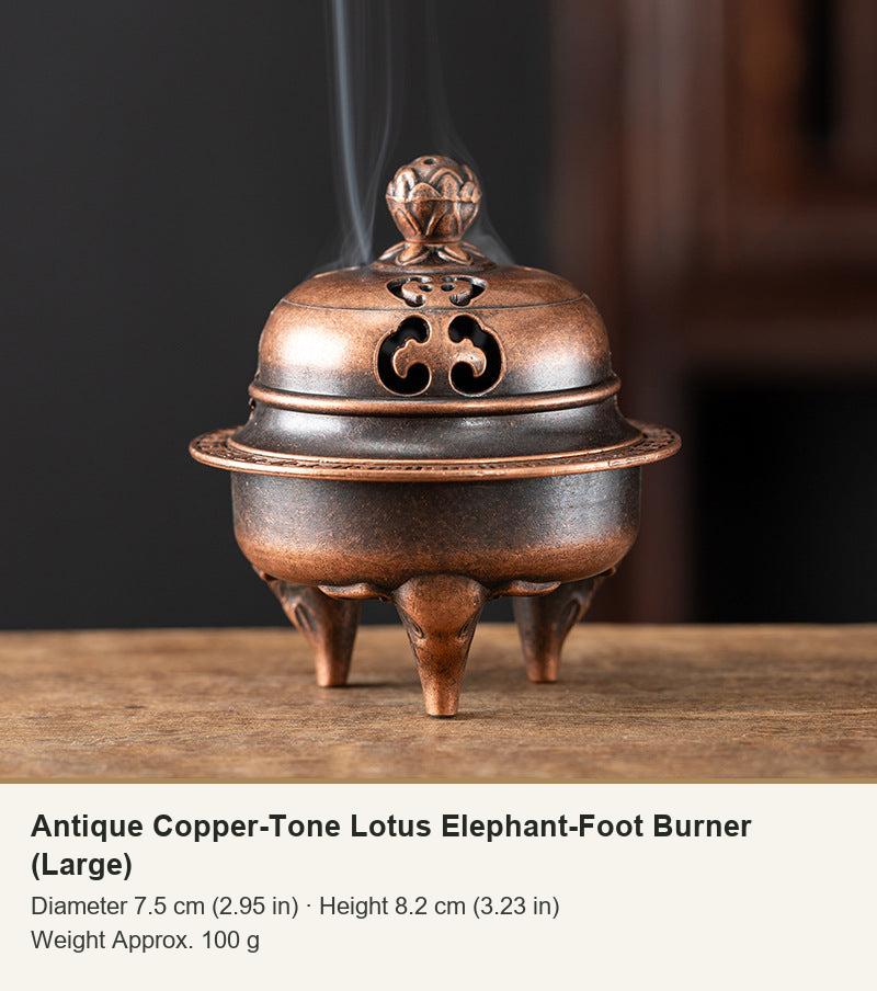 Antique Copper-Tone Lotus Elephant-Foot Burner (Large)