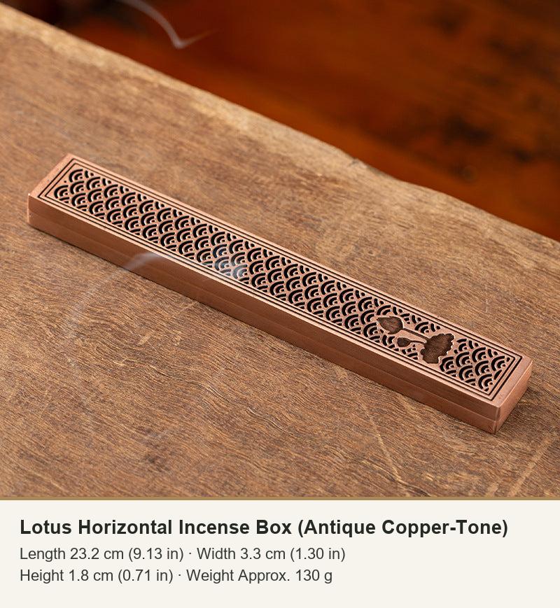 Lotus Horizontal Incense Box (Antique Copper-Tone)