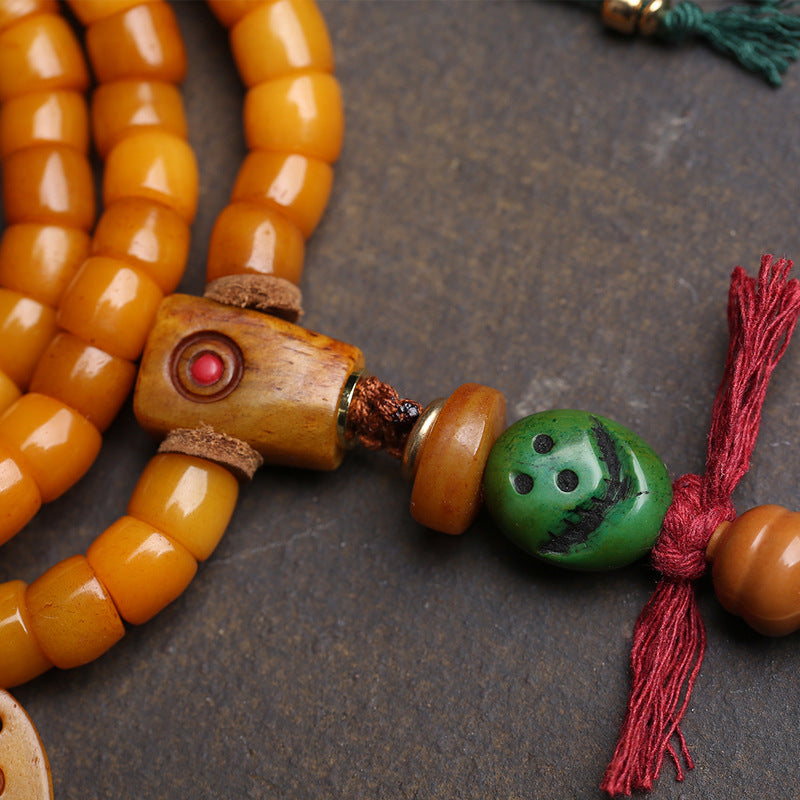 EverestArtstudios Yak Bone 108-Bead Mala with Vajra Bodhi and Camel Bone Accents