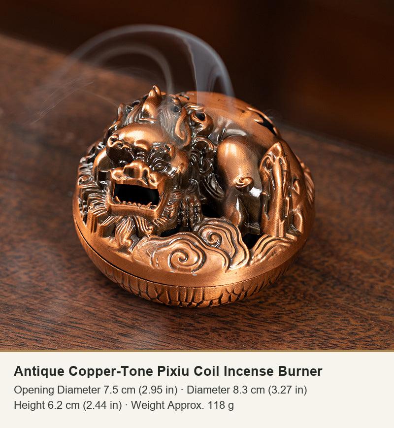 Antique Copper-Tone Pixiu Coil Incense Burner