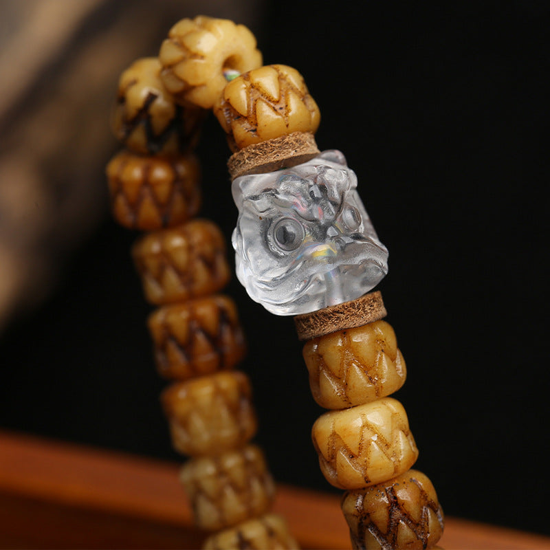EverestArtstudios Carved Bone 108-Bead Mala with Turquoise and Glass Accents