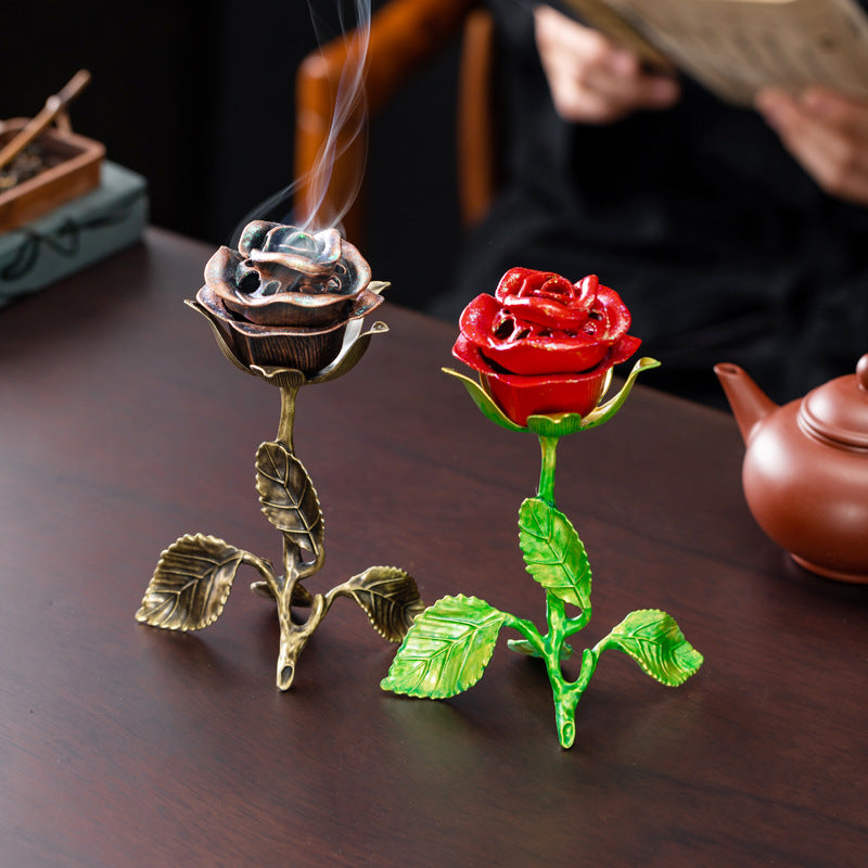 Cross-border handicrafts Alloy rose ornament Wedding Qixi Festival Valentine's Day gift Simulation flower Creative aromatherapy stove