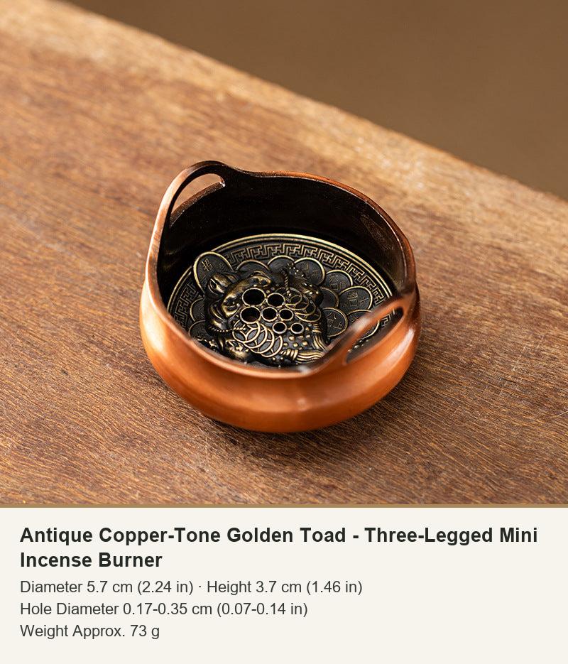 Antique Copper-Tone Golden Toad - Three-Legged Mini Incense Burner