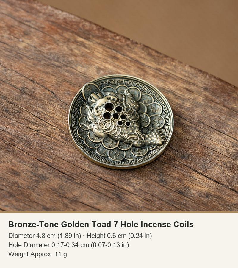 Bronze-Tone Golden Toad 7 Hole Incense Coils