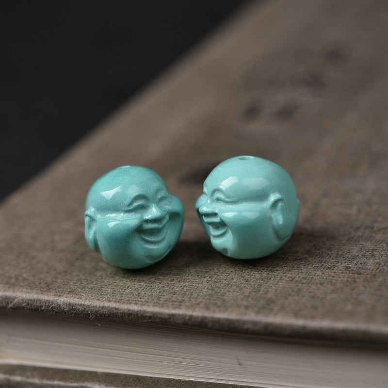 EverestArtstudios 手工雕刻綠松石佛頭念珠配件