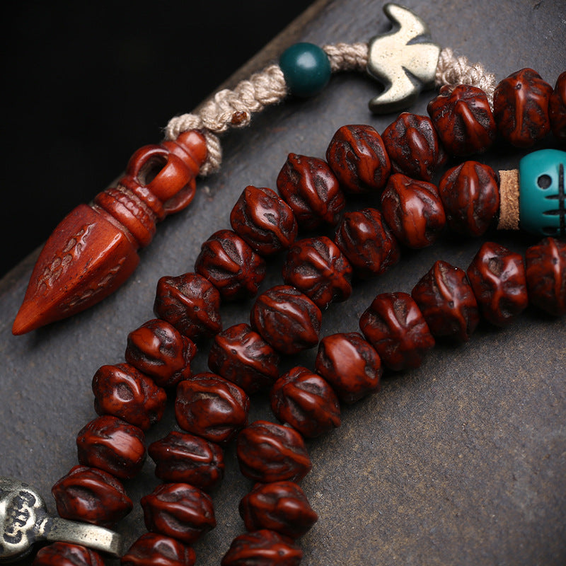 EverestArtstudios Bodhi Seed 108-Bead Mala with Dzi-Style and Vajra Motif Accents