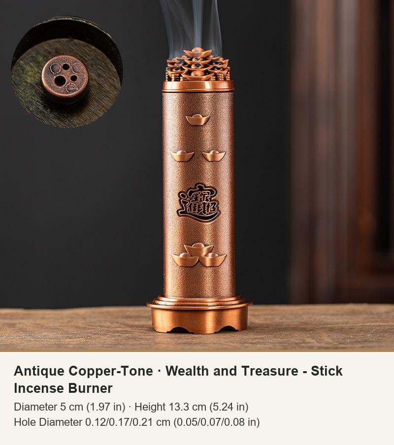 Antique Copper-Tone  ·  Wealth and Treasure - Stick Incense Burner