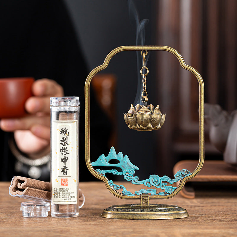 千里江山创意莲花挂炉中式香薰炉家用室内小号祥云盘香炉檀香炉摆件