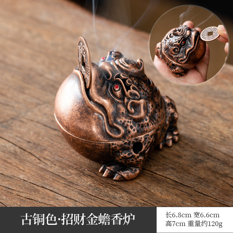 Manufacturer wholesale alloy small incense burner retro Zen Boshan small incense burner household dragon and phoenix plate incense burner incense ornament