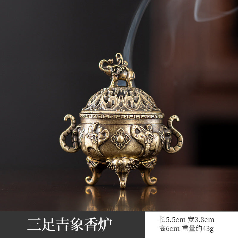 Manufacturer wholesale alloy small incense burner retro Zen Boshan small incense burner household dragon and phoenix plate incense burner incense ornament