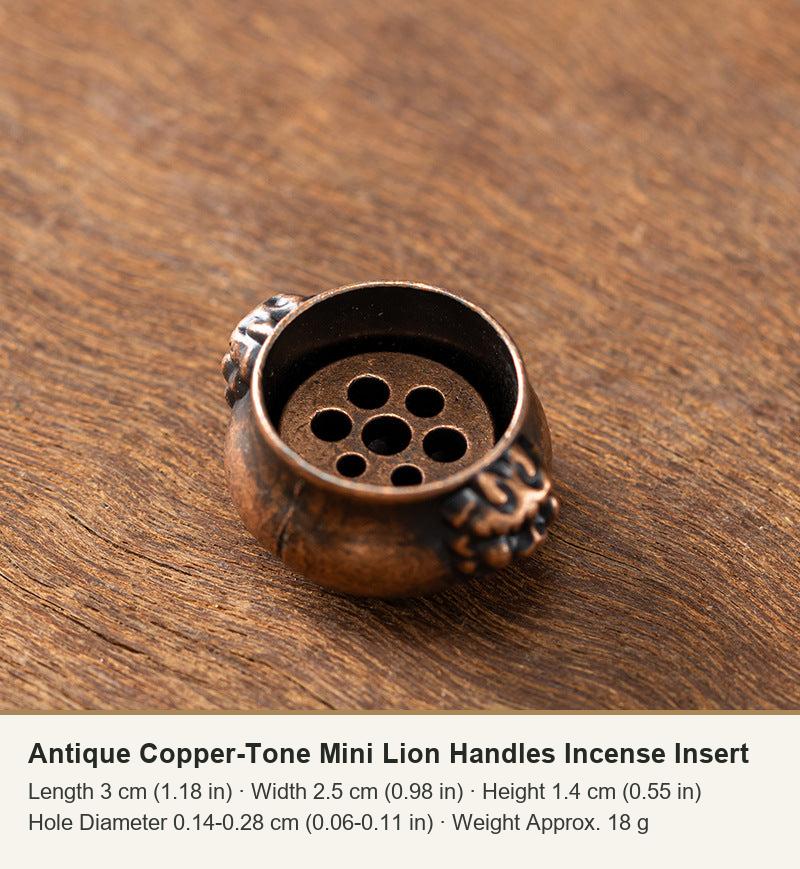Antique Copper-Tone Mini Lion Handles Incense Insert