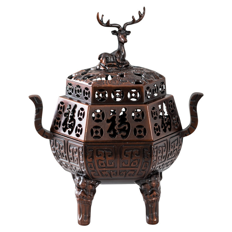 Antique copper alloy Fulu incense burner Indoor plate incense burner Fulu mythical beast sandalwood aromatherapy burner Office desktop incense burner