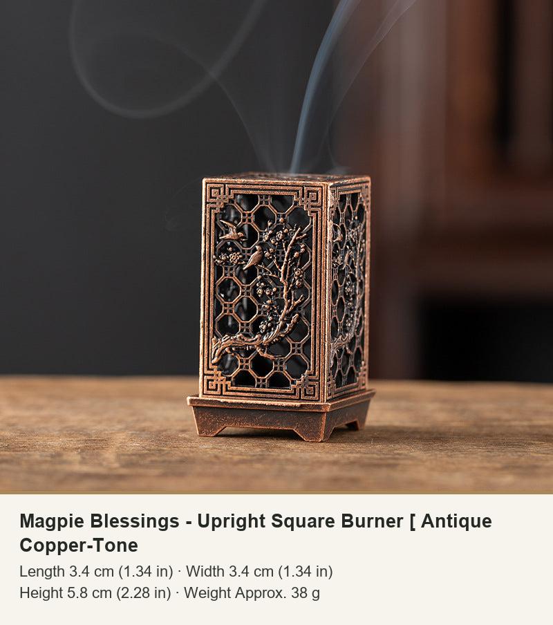 Magpie Blessings - Upright Square Burner [ Antique Copper-Tone
