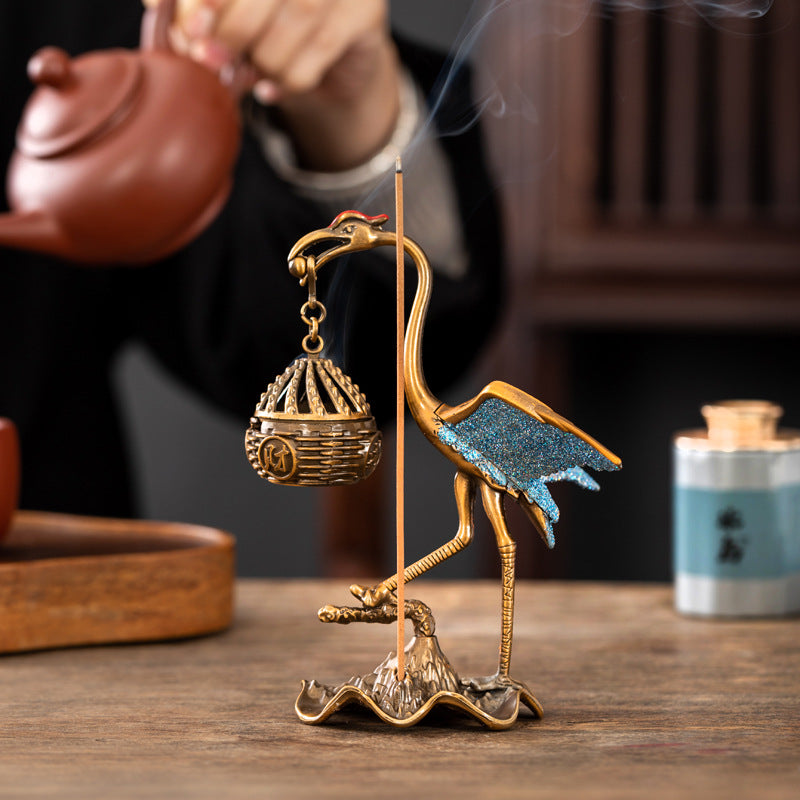 Douyin popular crane hanging stove antique ornament household indoor small auspicious cloud sandalwood tea ceremony incense Chinese aromatherapy stove