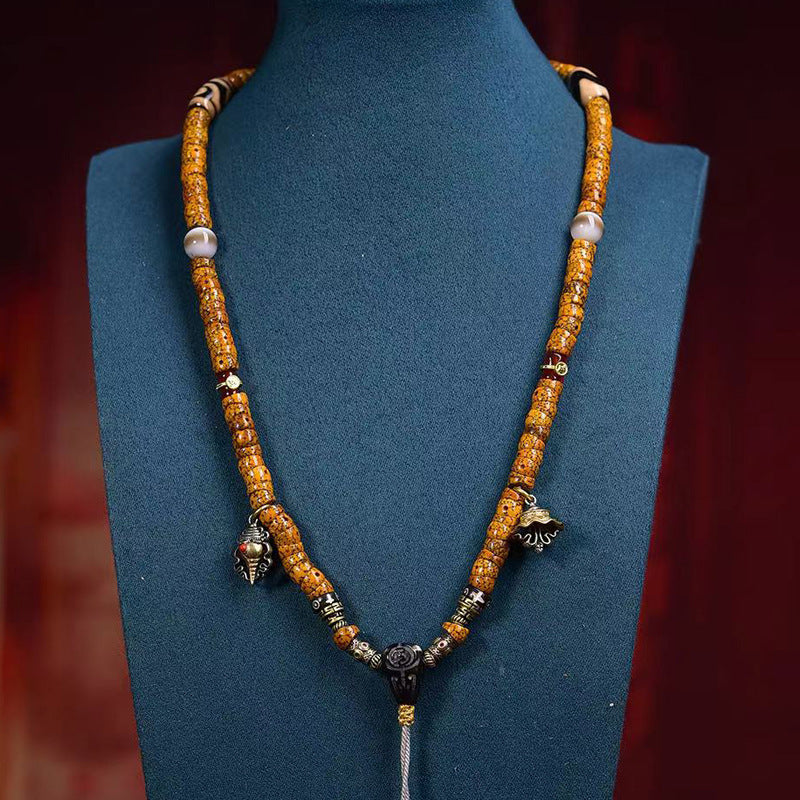 EverestArtstudios blessed EverestArtstudios Natural Xingyue Bodhi Disc-Bead 108-Bead Mala with Agate and Dzi Accents