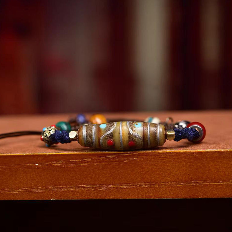 EverestArtstudios Bone Inlay Dzi-Style Woven Bracelet