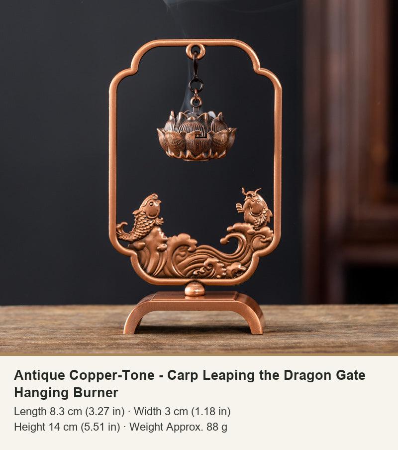 Antique Copper-Tone - Carp Leaping the Dragon Gate Hanging Burner