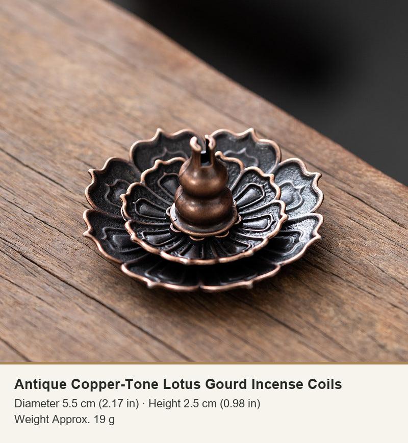 Antique Copper-Tone Lotus Gourd Incense Coils