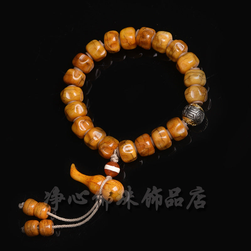 EverestArtstudios 駱駝骨雕種子紋葫蘆吊墜手鍊