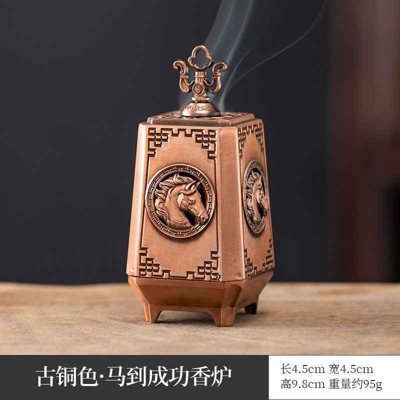 Manufacturer wholesale alloy small incense burner retro Zen Boshan small incense burner household dragon and phoenix plate incense burner incense ornament