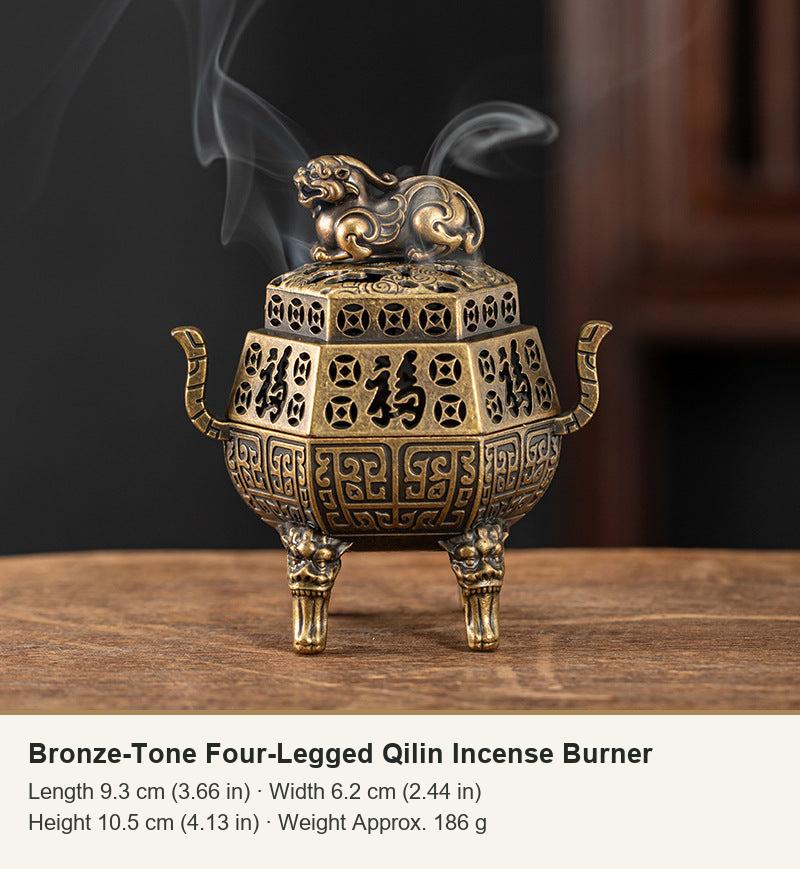 Bronze-Tone Four-Legged Qilin Incense Burner