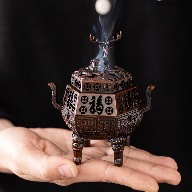 Antique copper alloy Fulu incense burner Indoor plate incense burner Fulu mythical beast sandalwood aromatherapy burner Office desktop incense burner