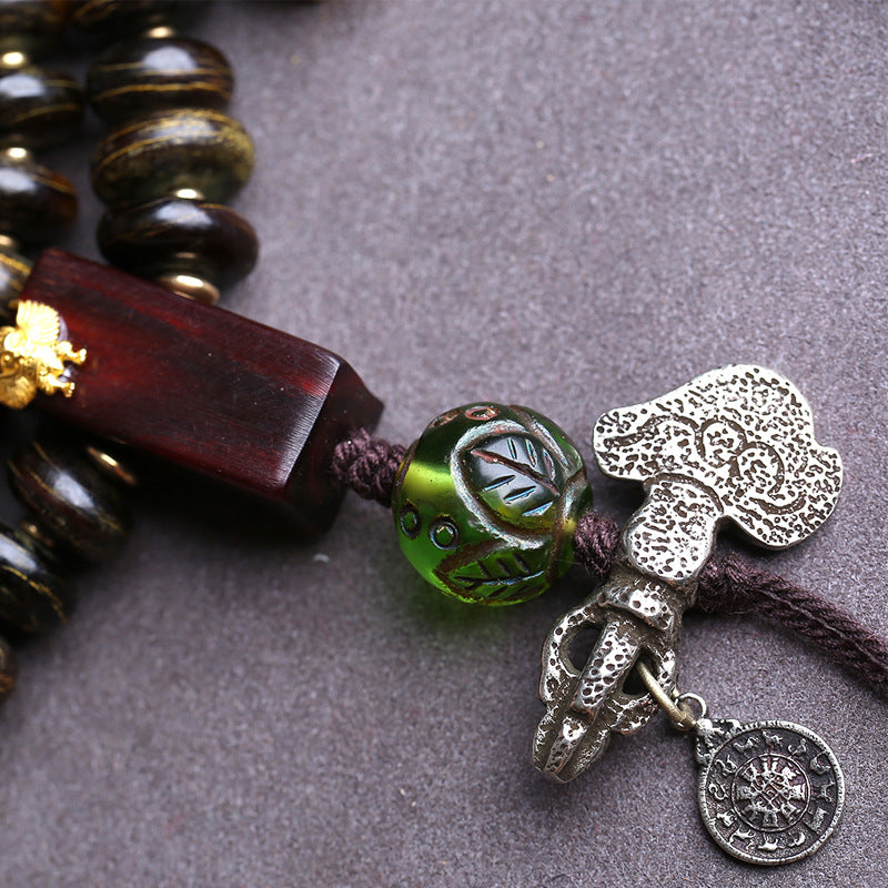 EverestArtstudios Bamboo-Pattern Bone 108-Bead Mala with Sandalwood Accents