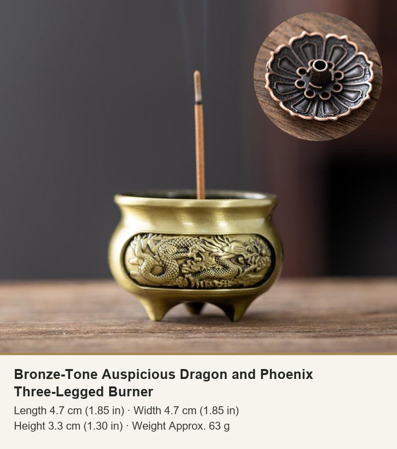 Bronze-Tone Auspicious Dragon and Phoenix Three-Legged Burner