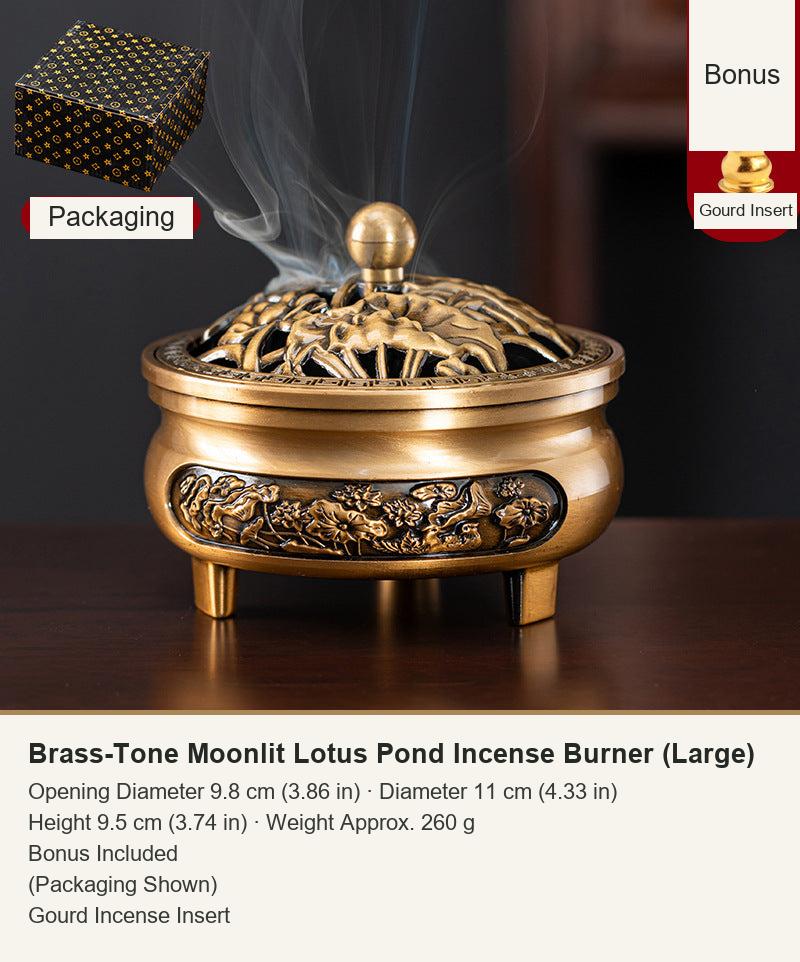 Brass-Tone Moonlit Lotus Pond Incense Burner (Large)